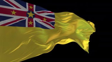 Niue bayrağının rüzgarda dalgalanmasının 3 boyutlu animasyonu. Alfa kanalı mevcut..