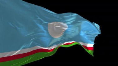 Rüzgarda dalgalanan Sakha Cumhuriyeti bayrağının 3D animasyonu. Alfa kanalı mevcut..