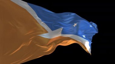 Tierra del Fuego Eyaleti Arjantin bayrağının rüzgarda dalgalanan 3D animasyonu. Alfa kanalı mevcut..