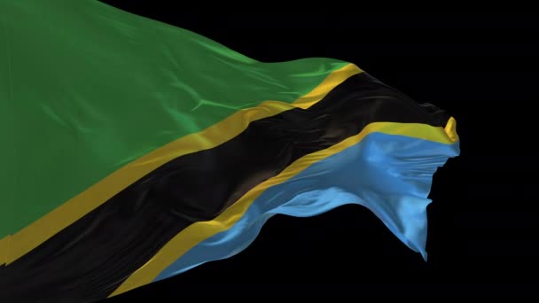 タンザニアの国旗の3Dアニメーションが風を振っています アルファチャンネルが存在する — ストック動画