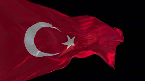 Animatie Van Nationale Vlag Van Turkije Wapperend Wind Het Alfa — Stockvideo