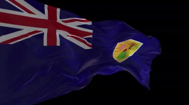 Turks ve Caicos Adalarının rüzgarda dalgalanan ulusal bayrağının 3D animasyonu. Alfa kanalı mevcut..