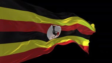 Uganda 'nın rüzgarda dalgalanan ulusal bayrağının 3D animasyonu. Alfa kanalı mevcut..