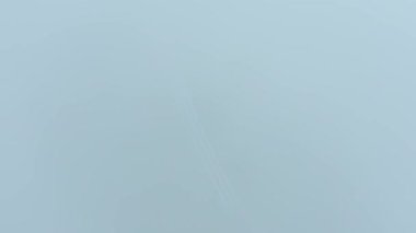 Yoğun orman ve sisli bir dağ yolunda bir dron. Bulutlu bir yaz günü. Hava Görünümü