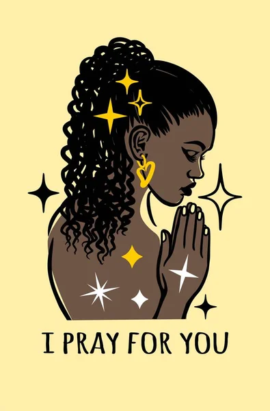 아프리카 아프리카누비아 Poster 당신을 기도합니다 소녀의 얼굴을 Silhouette Curly 스러운 — 스톡 벡터
