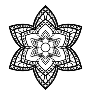 Siyah ana hatlı mandala Mehendi dövme tasarımı. Renkli kitap dekoratif yuvarlak süsleme stres terapi desenli element yoga logosu arka planı. Meditasyon posteri çiçek yıldızı şeklindeki alışılmadık oryantal vektör şekli.