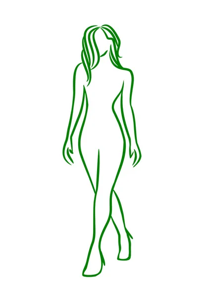 Grüne Weibliche Abstrakte Silhouette Zeichnung Stilisierte Mode Mädchen Schablonenvektorillustration Körper — Stockvektor
