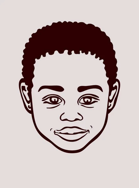 Black African American Little Boy Outline Face Head Portrait Stencil — Vettoriale Stock
