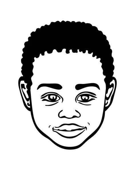 黒アフリカ系アメリカ人の小さな男の子王子顔の頭の肖像画のステンシルかわいい赤ちゃんのシルエットの図面 巻き波状の髪 アフリカの子供の髪のスタイル — ストックベクタ