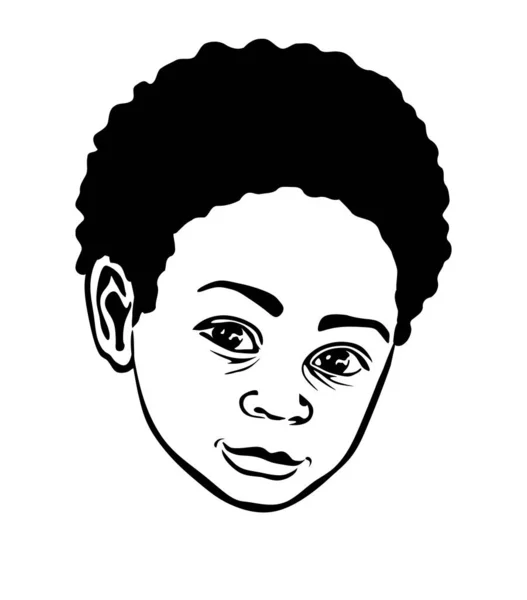 Preto Africano Americano Pequeno Menino Príncipe Perfil Rosto Cabeça Retrato — Vetor de Stock