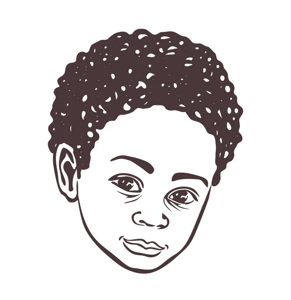 漂亮的非洲婴儿轮廓画 卷曲的波浪状的头发 棕色的非洲裔美国小男孩王子相貌人像头像模特儿 儿童发型 卷曲T恤衫印花 绘图机激光 — 图库矢量图片