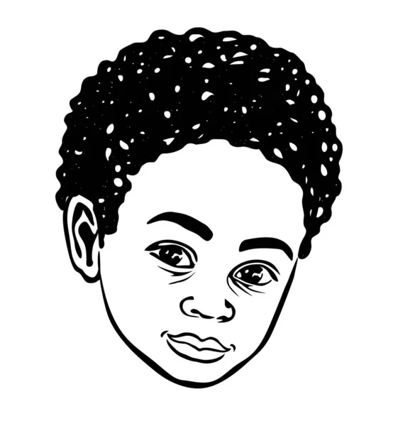 Curly Black African American Little Small Boy Prince Profile Face — Stock Vector