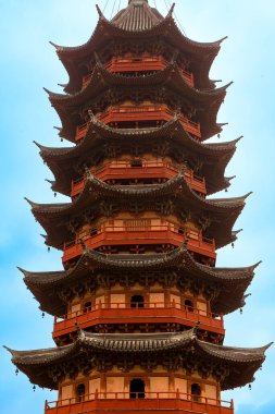 Çin 'in eski Suzhou kasabasında Pagoda