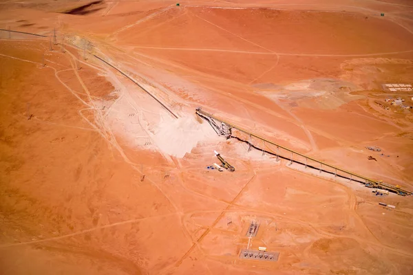 stock image Aerial view of stock pile and conveyor belt at a copper mine in Chile.