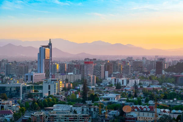 Widok Centrum Santiago Chile Zachodzie Słońca — Zdjęcie stockowe