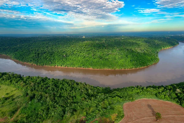 Letecký Pohled Řeku Iguazu Trojité Hranici Brazílie Argentiny Paraguaye — Stock fotografie