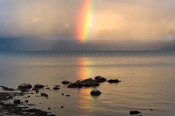 View Rainbow Villarrica Lake Araucania Region Chile Stock Picture