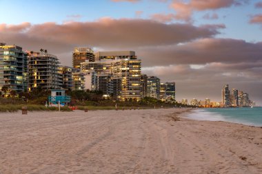 Skyline of buildings at Surfside Beach in Miami, United States clipart