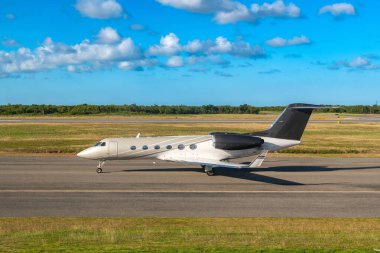 Punta Cana havaalanının pistinde özel bir jet kalkıyor..