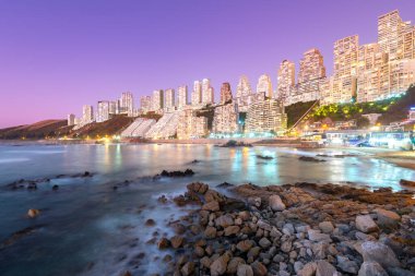 Skyline of buildings at the coastal city of Renaca at Valparaiso Region, Chile