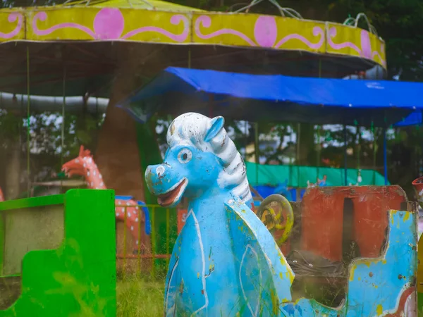 Malang, Indonesia -January 29, 2023 : statue of a horse character used for merry-go-round at the night market, merry-go-round is currently under construction