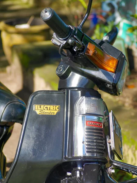 Malang Ινδονησία Φεβρουαρίου 2023 Μοτοσικλέτα Εμπορικό Σήμα Suzuki Bravo Παλιά — Φωτογραφία Αρχείου