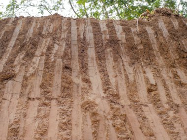 Zemin duvarında kazıcı kazıcı kovası diş izlerinin yakın plan çekimi. - Kazıcının Kova İzleri