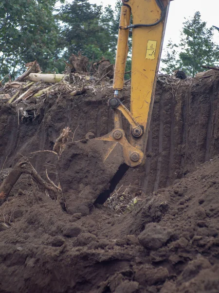 Máquina Escavadeira Carregador Local Construção Demolição Arranhando Movendo Chão — Fotografia de Stock