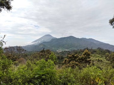 Endonezya 'nın Lumajang Regency bölgesindeki Semeru Dağı eteğindeki Ranu Pani köyünün üzerinde bulutlarla kaplı Semeru Dağı görünüyor.
