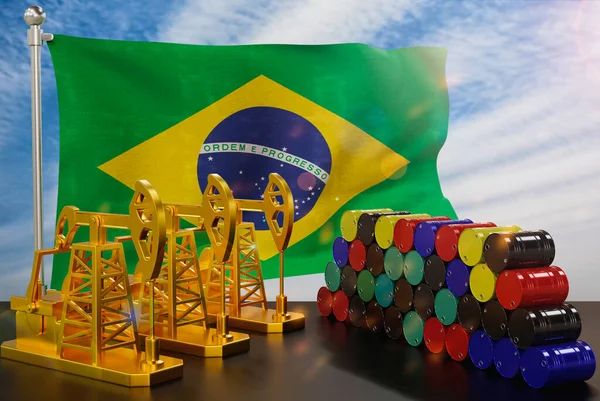 Нефтяной Рынок Бразилии Нефтяной Насос Золота Бочки Металла Концепция Добычи — стоковое фото