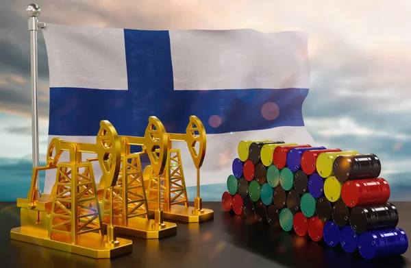 Фінський Нафтовий Ринок Насос Золота Бочок Металу Концепція Видобутку Зберігання — стокове фото
