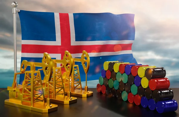 Ісландський Нафтовий Ринок Насос Золота Бочок Металу Концепція Видобутку Зберігання — стокове фото