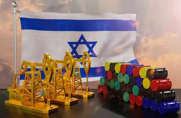 Israel Petroleum Market Oil Pump Made Gold Barrels Metal Concept — Stock Photo, Image
