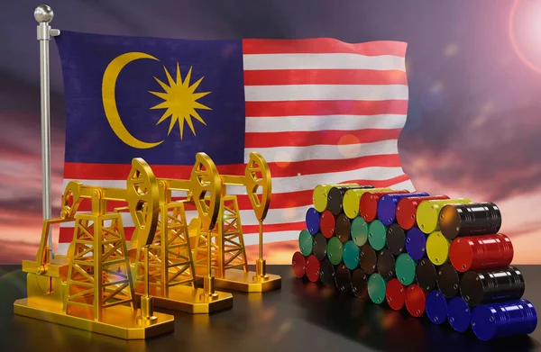 Mercado Del Petróleo Malasia Bomba Aceite Oro Barriles Metal Concepto — Foto de Stock