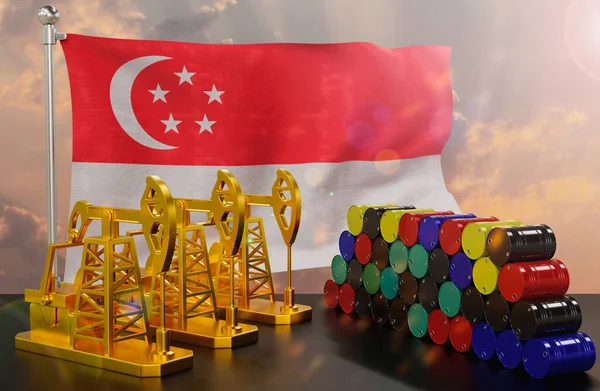Mercado Petrolero Singapur Bomba Aceite Oro Barriles Metal Concepto Producción — Foto de Stock