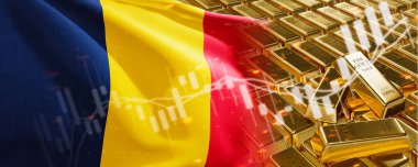 Chad bayrağıyla altın külçeler. Harita sadece değerli metaller stokluyor. Ulusal döviz rezervi bankacılık ekonomi sistemi. Altın rezerv. 3d resim