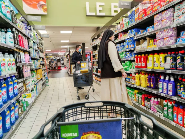 Puilboreau França Outubro 2020 Vista Geral Corredor Produtos Domésticos Supermercado — Fotografia de Stock