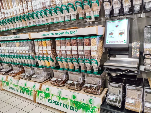Puilboreau Fransa Ekim 2020 Fransız Süpermarketinde Jardin Bio Markasının Organik - Stok İmaj