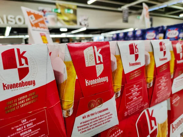 Puilboreau Fransa Ekim 2020 Fransız Süpermarketinin Arifesinde Kronenbourg Birasına Yakın Telifsiz Stok Imajlar