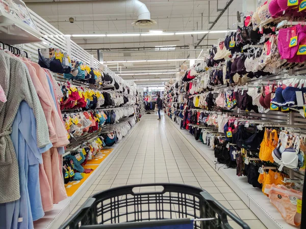 Puilboreau France October 2020 General View Lingerie Section French Supermarket 图库照片