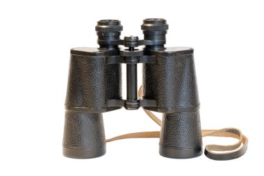 Beyaz arka planda dürbünler, izole edilmiş. Bu dikey bir düzendir..