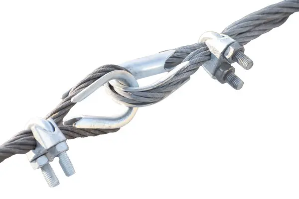 Fastening Two Iron Cables Thimble Swivel Isolated White Background Flexible — Stock Photo, Image