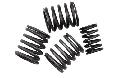 Girdaplı koyu metal yaylar, beyaz arka planda izole edilmiş..