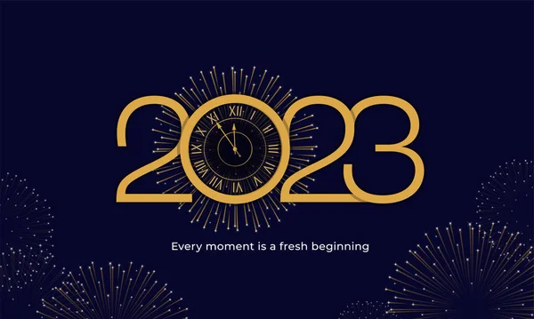 2023 Gelukkig Nieuwjaar Poster Achtergrond Gouden Klok Ring Met Elegante Stockillustratie