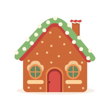 Süslü, tatlı, şeker vektörü düz çizim tasarımlı zencefilli ev kurabiyesi.