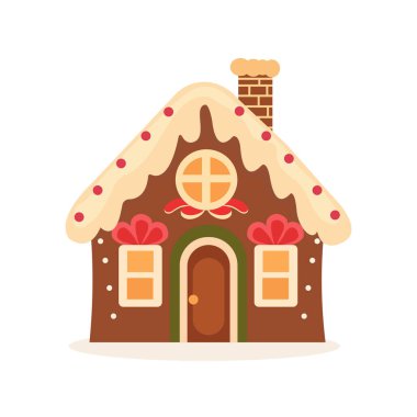 Süslü, tatlı, şeker vektörü düz çizim tasarımlı zencefilli ev kurabiyesi.