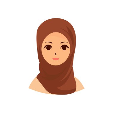 Güzel, mutlu, tesettürlü, başörtüsü takan Müslüman kadın İslami kıyafet vektörü düz çizim.