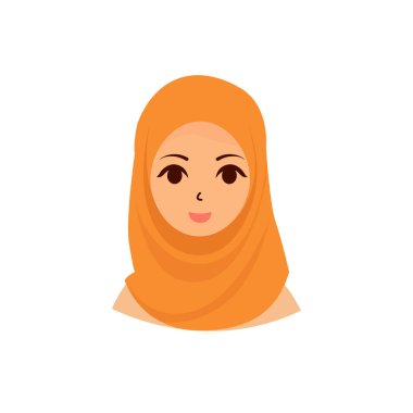 Güzel, mutlu, tesettürlü, başörtüsü takan Müslüman kadın İslami kıyafet vektörü düz çizim.