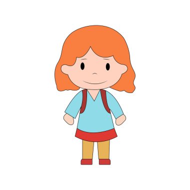 Mutlu gülümseme öğrenci yürüyüşü okula giderken sırt çantasında vektör karalama çocuk resimleri taşıyordu..