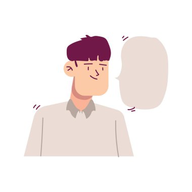 Boş balonla erkek sohbeti vektör illüstrasyonunu konuşur. Sohbet baloncuğu sembolüyle konuşan karakter düz tasarım.